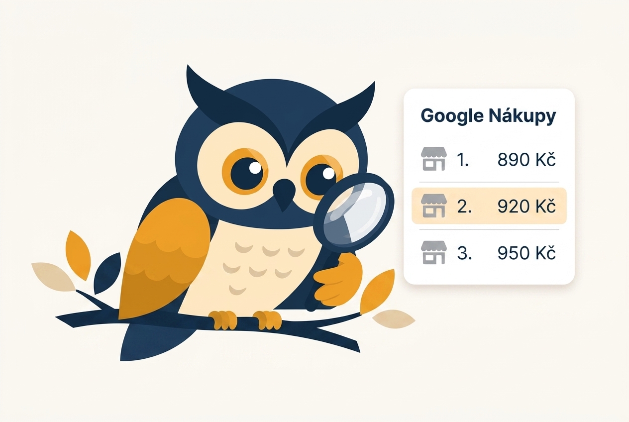 Sova GuruWatch s lupou sleduje ceny konkurence a pořadí nabídek v Google Nákupech