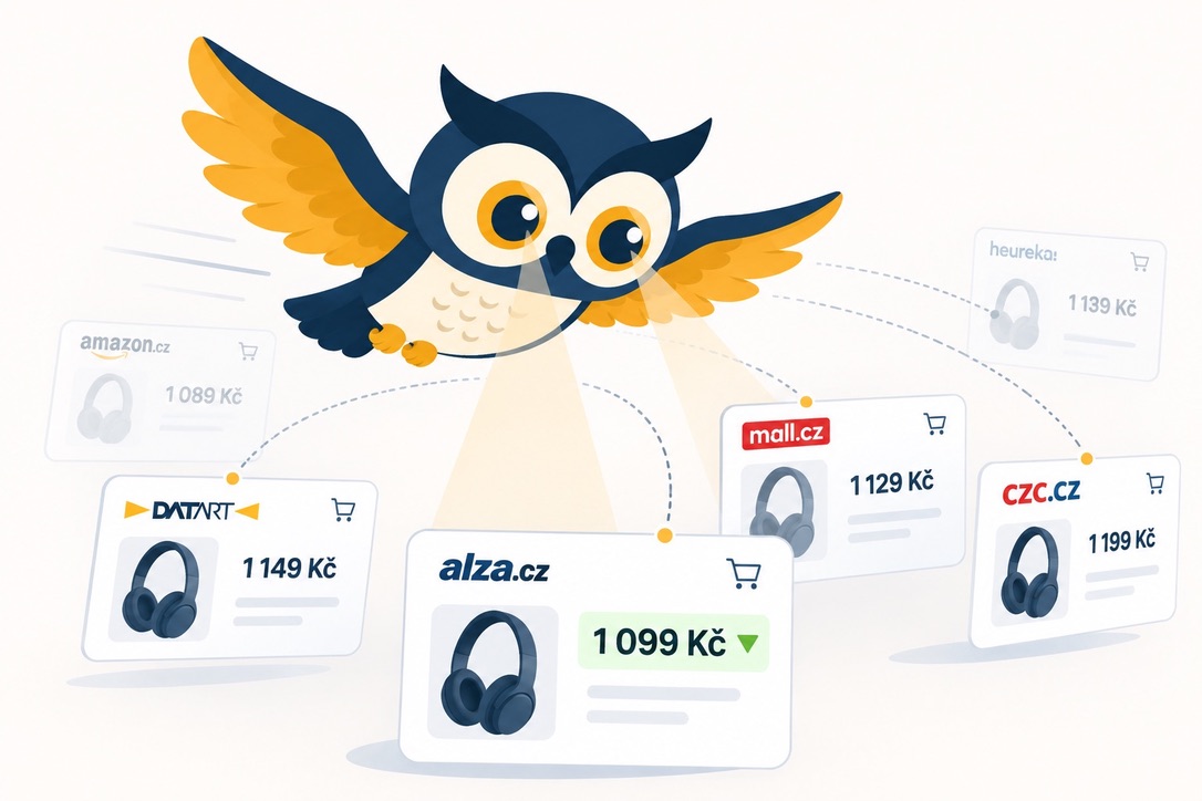 GuruWatch skenuje ceny stejného produktu napříč e-shopy Alza, Datart, Mall, CZC, Amazon a Heureka